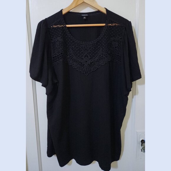 Lace Neck Flutter Sleeve Top by Torrid, black, size 3 - Picture 2 of 7